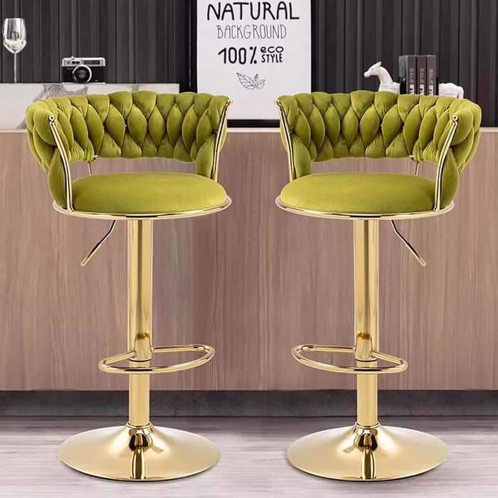SERENITà 2x Height Adjustable Swivel Bar Stool Velvet Golden Base Barstools Chairs Padded Seat Olive Green