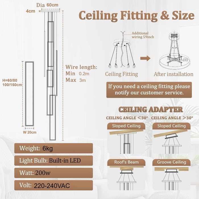 BAMDECOR AD2578 Gold Modern Geometric LED Chandelier Minimalist Interlocking Rectangles