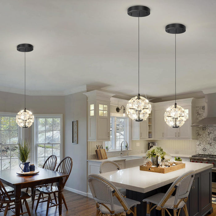 BAMDECOR C3619 Single Heads Crystal Globe Chandeliers High Ceiling Foyers Entrance Chandeliers Staircase Long Pendant Light (Black)