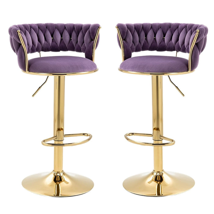 2x Height Adjustable Swivel Bar Stool Velvet Golden Base Barstools Chairs Padded Seat