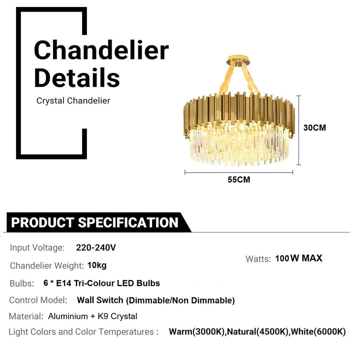BAMDECOR C3356/1 Grande Single Layer Round Crystal Chandelier (Gold-55cm)