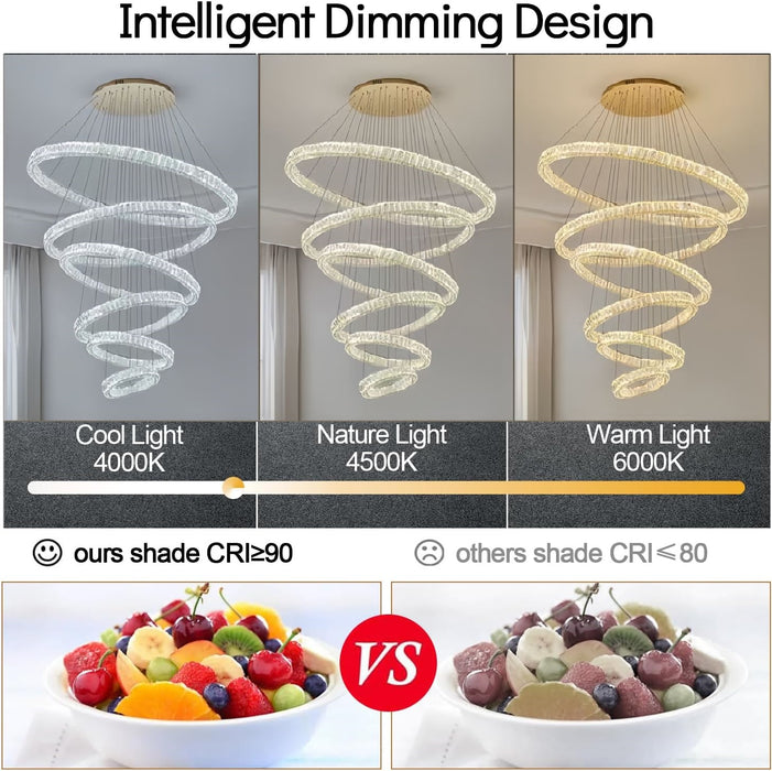 BAMDECOR C3325 Five Rings Modern Crystal Chandeliers Lighting Fixtures Contemporary Round Chandelier Lighting Fixtures Crystal Pendant Ceiling Lights