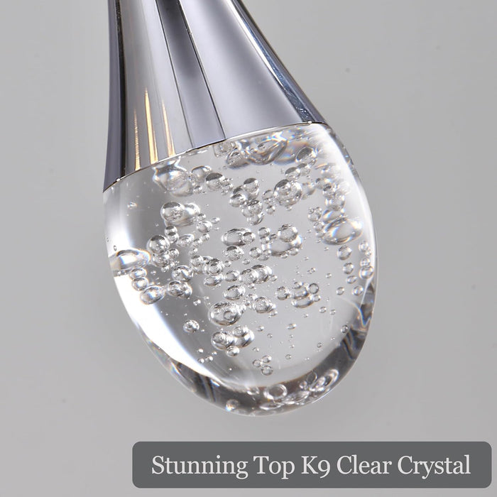 BAMDECOR LT08 12-Heads Solid Crystal Teardrop Chandelier High Ceiling Foyers Entrance Chandeliers Staircase Long Pendant Light (Chrome)