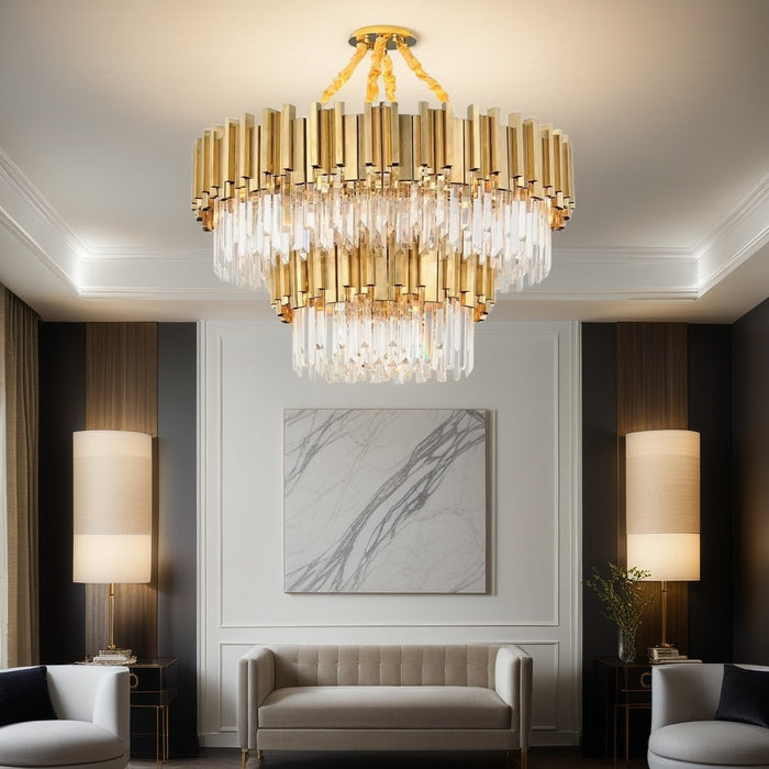 BAMDECOR C3356/2 Grande Two Layer Round Crystal Chandelier (Gold-75cm)