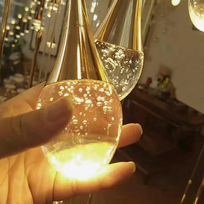 BAMDECOR LT08 12-Heads Solid Crystal Teardrop Chandelier High Ceiling Foyers Entrance Chandeliers Staircase Long Pendant Light (Gold)