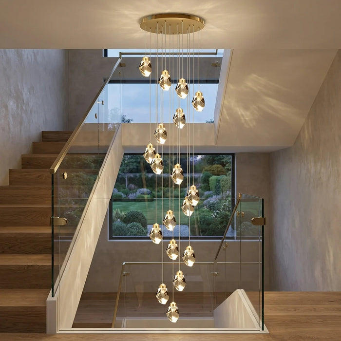 BAMDECOR LT13 18-Heads Astrae Modern Spiral Crystal Droplet Pendant Chandelier (Gold)