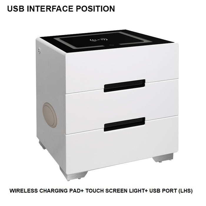 Smart Bedside Tables Bluetooth Speaker Side 3 Drawers Wireless Charging USB Nightstand LED  AU
