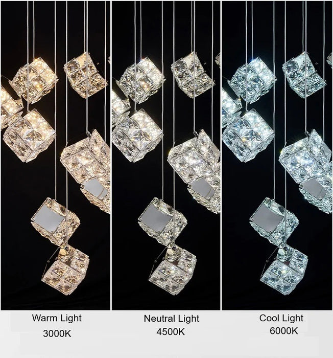 BAMDECOR LT02 18 Hanging Crystal Cube Chandelier LED Chandelier for Dining Room, Luxury Dimmable Enterway Led Pendant Lights Fixture (Gold)