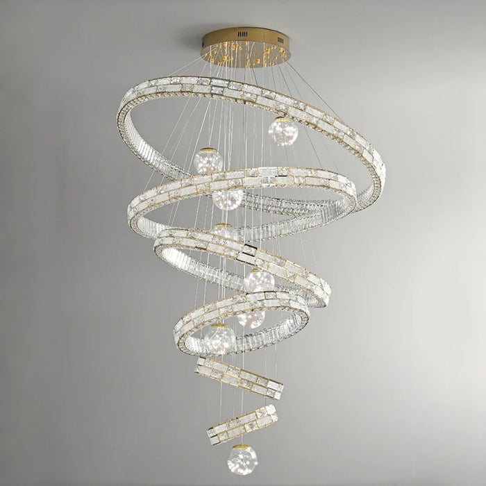 BAMDECOR C3618 Large Swirl Modern Crystal Ring Chandeliers Contemporary Round Chandelier Glass Ball Pendant Light(Gold-Six Rings)