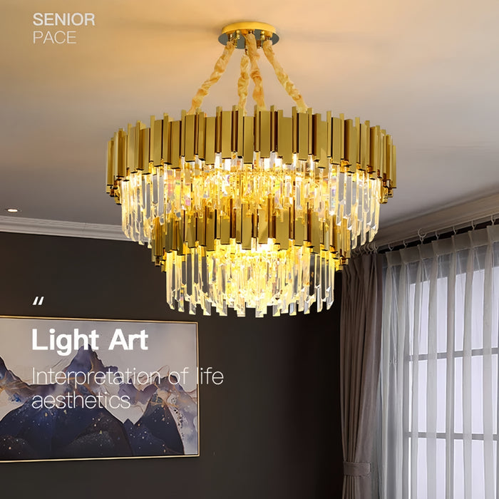 BAMDECOR C3356/2 Grande Two Layer Round Crystal Chandelier (Gold-75cm)