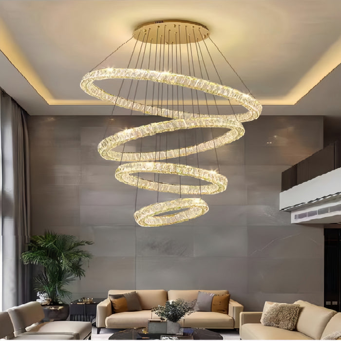 BAMDECOR C3325 Four Rings Modern Crystal Chandeliers Lighting Fixtures Contemporary Round Chandelier Lighting Fixtures Crystal Pendant Ceiling Lights