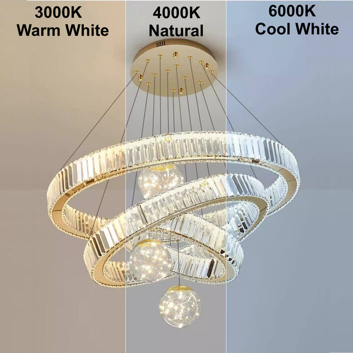 BAMDECOR C3335 Large Swirl Modern Crystal Ring Chandeliers Contemporary Round Chandelier Crystal Pendant Light(Gold-Two Rings)