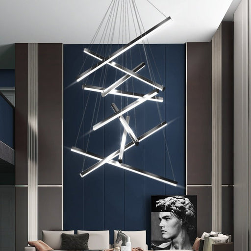 Adjustable Pendant Light for Double - Storey Villa Commercial Use with Soft Light and Eye Protection Black Aluminum & Silicone - Amazingooh Wholesale