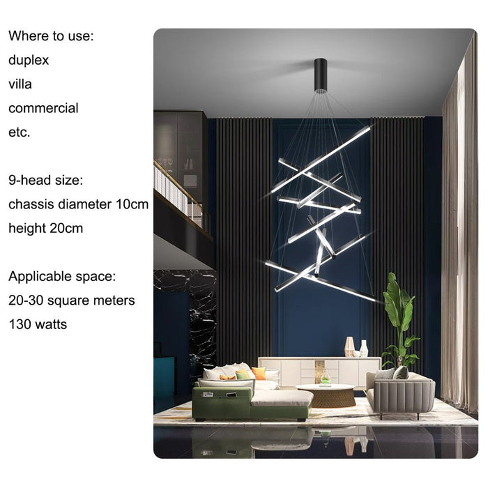 Adjustable Pendant Light for Double - Storey Villa Commercial Use with Soft Light and Eye Protection Black Aluminum & Silicone - Amazingooh Wholesale