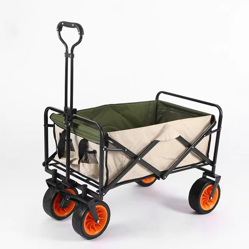 AMX 150L Outdoor Camping Wagon Shopping Multipurpose Duty Power Beach Trolley Cart Collapsible Wagon Garden Camper Trailer (Beige) - Amazingooh Wholesale