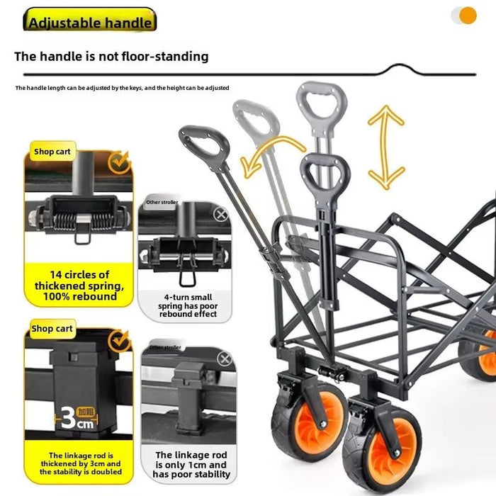 AMX 150L Outdoor Camping Wagon Shopping Multipurpose Duty Power Beach Trolley Cart Collapsible Wagon Garden Camper Trailer (Black) - Amazingooh Wholesale