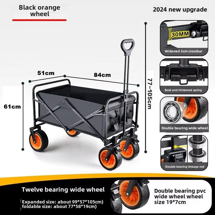 AMX 150L Outdoor Camping Wagon Shopping Multipurpose Duty Power Beach Trolley Cart Collapsible Wagon Garden Camper Trailer (Black) - Amazingooh Wholesale