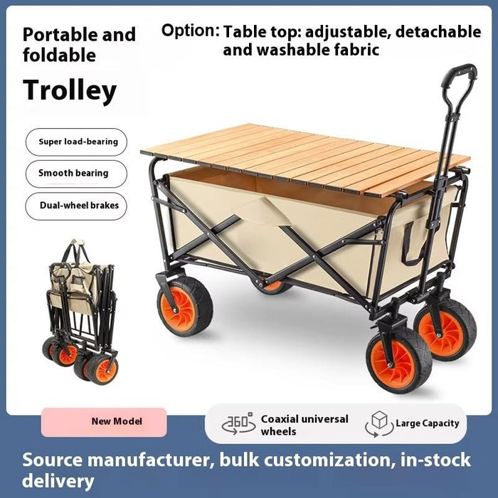 AMX 150L Outdoor Camping Wagon Shopping Multipurpose Duty Power Beach Trolley Cart Collapsible Wagon Garden Camper Trailer (Black) - Amazingooh Wholesale