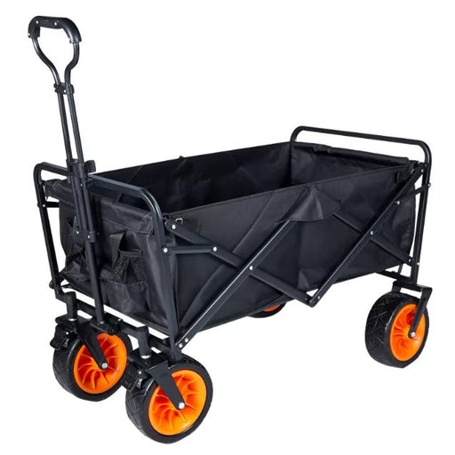 AMX 150L Outdoor Camping Wagon Shopping Multipurpose Duty Power Beach Trolley Cart Collapsible Wagon Garden Camper Trailer (Black) - Amazingooh Wholesale