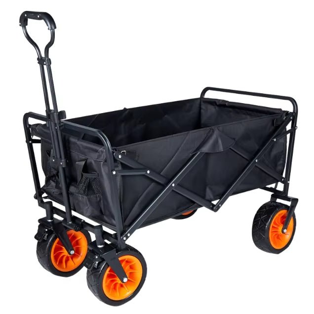 AMX 150L Outdoor Camping Wagon Shopping Multipurpose Duty Power Beach Trolley Cart Collapsible Wagon Garden Camper Trailer (Black) - Amazingooh Wholesale