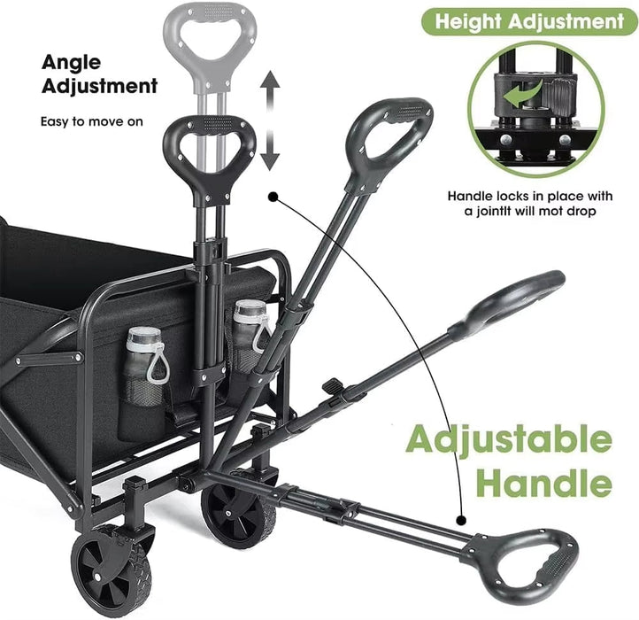 AMX Folding Beach Wagon Cart Trolley Garden Outdoor Picnic Camping Sports Market Collapsible Shop 5 inch Black Color - Amazingooh Wholesale