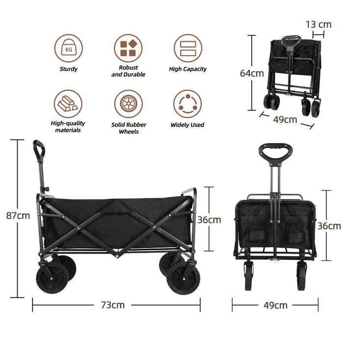 AMX Folding Beach Wagon Cart Trolley Garden Outdoor Picnic Camping Sports Market Collapsible Shop 5 inch Black Color - Amazingooh Wholesale