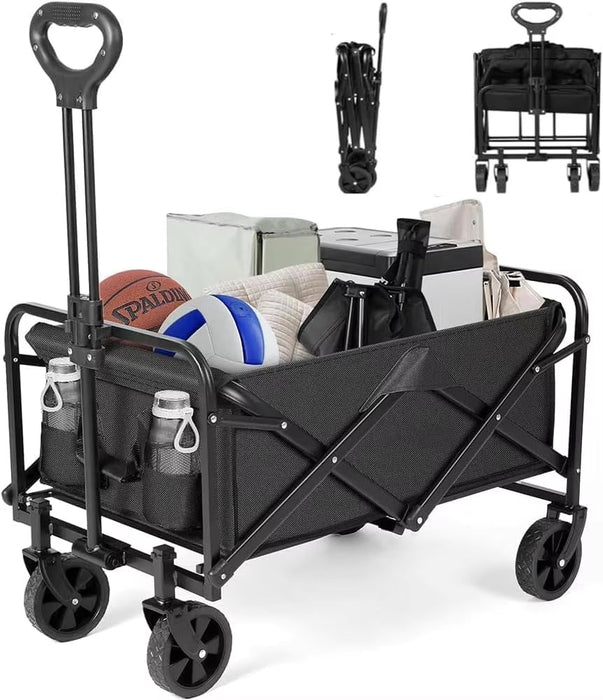 AMX Folding Beach Wagon Cart Trolley Garden Outdoor Picnic Camping Sports Market Collapsible Shop 5 inch Black Color - Amazingooh Wholesale