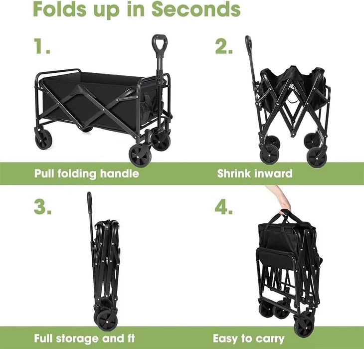 AMX Folding Beach Wagon Cart Trolley Garden Outdoor Picnic Camping Sports Market Collapsible Shop 5 inch Black Color - Amazingooh Wholesale