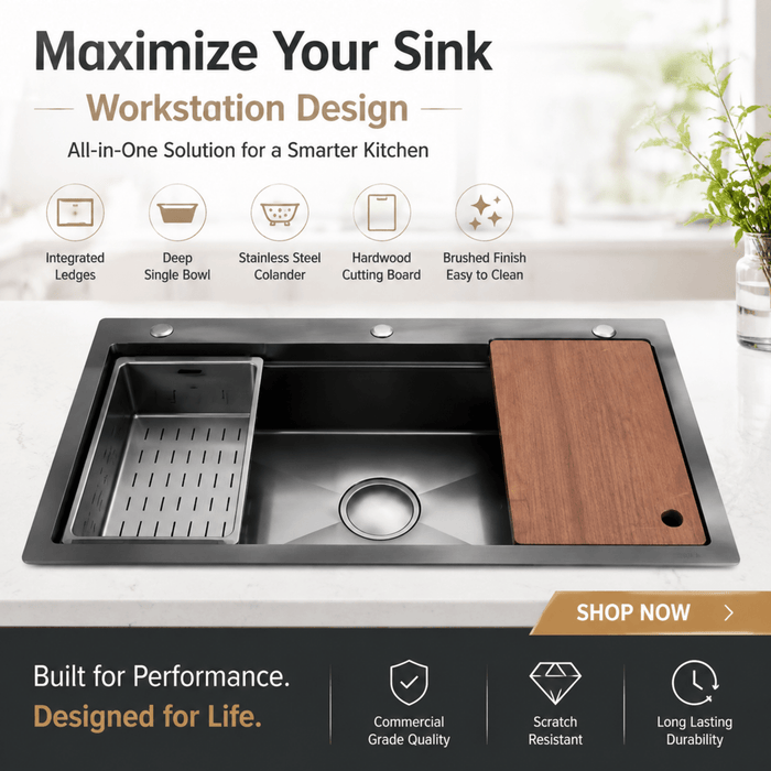 AMZ 900x500mm Gun Metal Grey Nano Single Bowl Kitchen Sink with Workstation Accessories - Amazingooh Wholesale