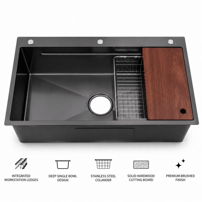 AMZ 900x500mm Gun Metal Grey Nano Single Bowl Kitchen Sink with Workstation Accessories - Amazingooh Wholesale
