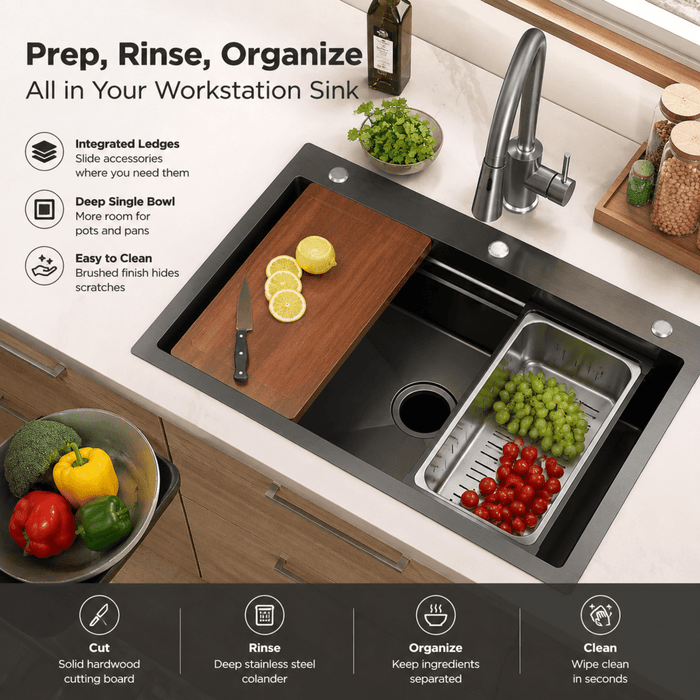 AMZ 900x500mm Gun Metal Grey Nano Single Bowl Kitchen Sink with Workstation Accessories - Amazingooh Wholesale