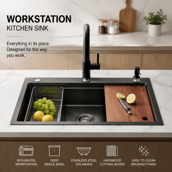 AMZ 900x500mm Gun Metal Grey Nano Single Bowl Kitchen Sink with Workstation Accessories - Amazingooh Wholesale