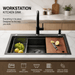 AMZ 900x500mm Gun Metal Grey Nano Single Bowl Kitchen Sink with Workstation Accessories - Amazingooh Wholesale
