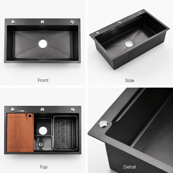 AMZ 900x500mm Gun Metal Grey Nano Single Bowl Kitchen Sink with Workstation Accessories - Amazingooh Wholesale