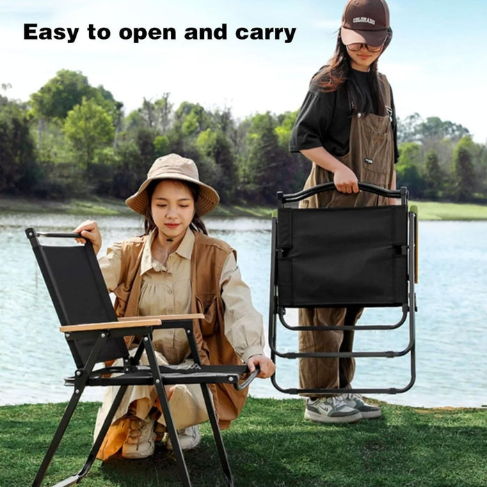 AMZ Folding Camping Chair, Portable Camping Chair, Lightweight Camping Backpacking Chair, Outdoor Beach Chair for Camping Hiking Garden Travel Beach Picnic BBQ Outdoor (Black, Large) - Amazingooh Wholesale
