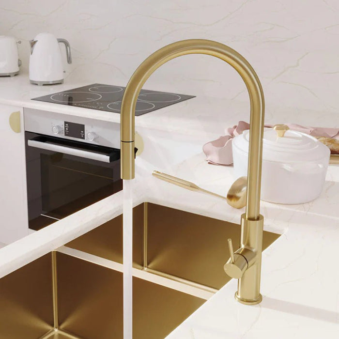 AMZ Kaya Pull Out Kitchen Swivel Mixer Multi Colour Gooseneck Sink Mixer (Gold/Gun Metal Grey) - Amazingooh Wholesale