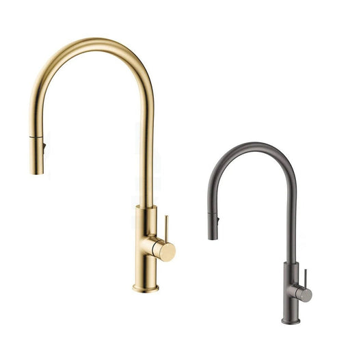 AMZ Kaya Pull Out Kitchen Swivel Mixer Multi Colour Gooseneck Sink Mixer (Gold/Gun Metal Grey) - Amazingooh Wholesale