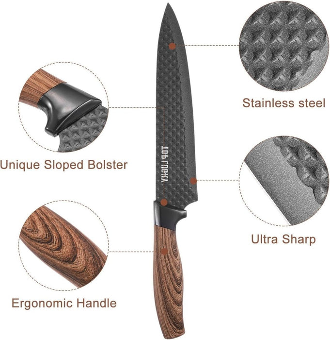 AMZ Kitchen Knife Set, 6 - Pieces Super Sharp Knife Block Set for Kitchen, Non - Stick Stainless Steel Chef Knife Set with Universal Knife Block Khaki Block - Amazingooh Wholesale