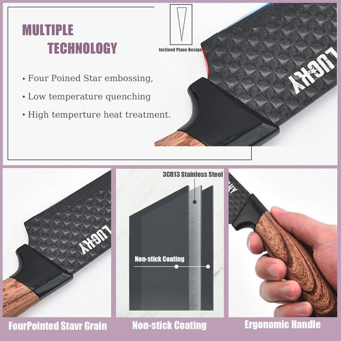 AMZ Kitchen Knife Set, 6 - Pieces Super Sharp Knife Block Set for Kitchen, Non - Stick Stainless Steel Chef Knife Set with Universal Knife Block Khaki Block - Amazingooh Wholesale