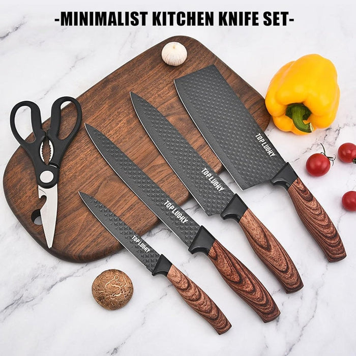 AMZ Kitchen Knife Set, 6 - Pieces Super Sharp Knife Block Set for Kitchen, Non - Stick Stainless Steel Chef Knife Set with Universal Knife Block Khaki Block - Amazingooh Wholesale