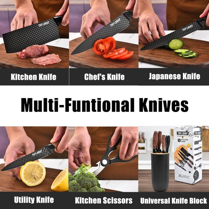 AMZ Kitchen Knife Set, 6 - Pieces Super Sharp Knife Block Set for Kitchen, Non - Stick Stainless Steel Chef Knife Set with Universal Knife Block Khaki Block - Amazingooh Wholesale