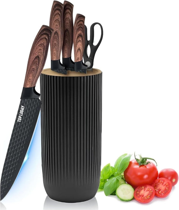 AMZ Kitchen Knife Set, 6 - Pieces Super Sharp Knife Block Set for Kitchen, Non - Stick Stainless Steel Chef Knife Set with Universal Knife Block Khaki Block - Amazingooh Wholesale