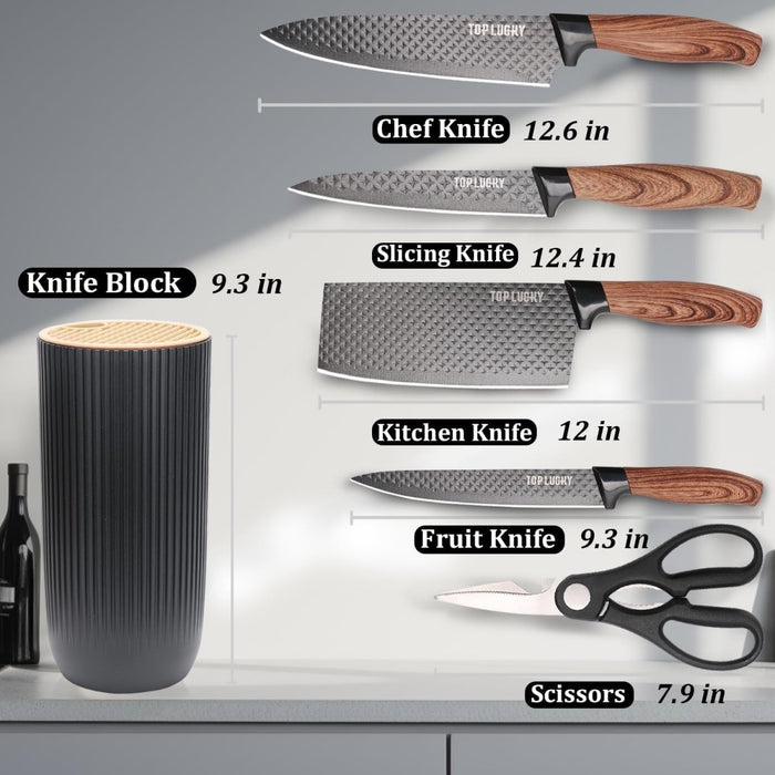 AMZ Kitchen Knife Set, 6 - Pieces Super Sharp Knife Block Set for Kitchen, Non - Stick Stainless Steel Chef Knife Set with Universal Knife Block Khaki Block - Amazingooh Wholesale