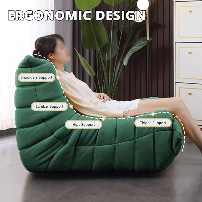 Armless Fireside Chair,Oversized Soft Caterpillar Floor Lounge Chair, Comfy Lazy Sofa ChairCozy Lounge Chair with Ottoman (Green) - Amazingooh Wholesale