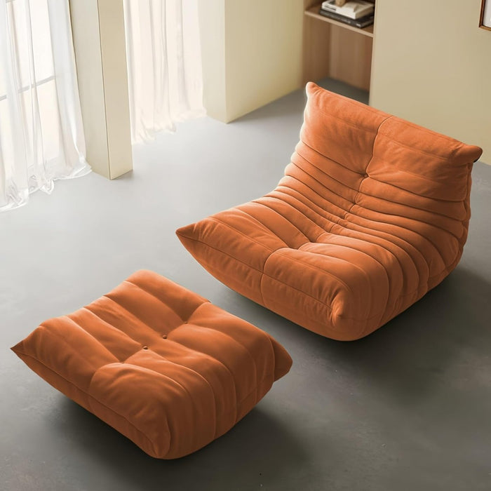 Armless Fireside Chair,Oversized Soft Caterpillar Floor Lounge Chair, Comfy Lazy Sofa ChairCozy Lounge Chair with Ottoman (Orange) - Amazingooh Wholesale