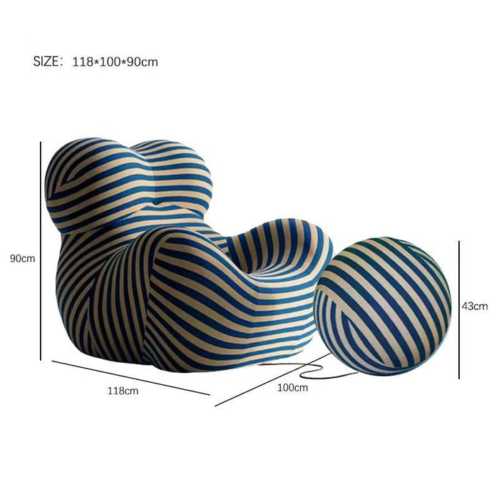 BAM Retro Up Lounge Chair Ball and Chain Accent Chair with Ottoman Striped Upholstery High - Density Foam - Amazingooh Wholesale