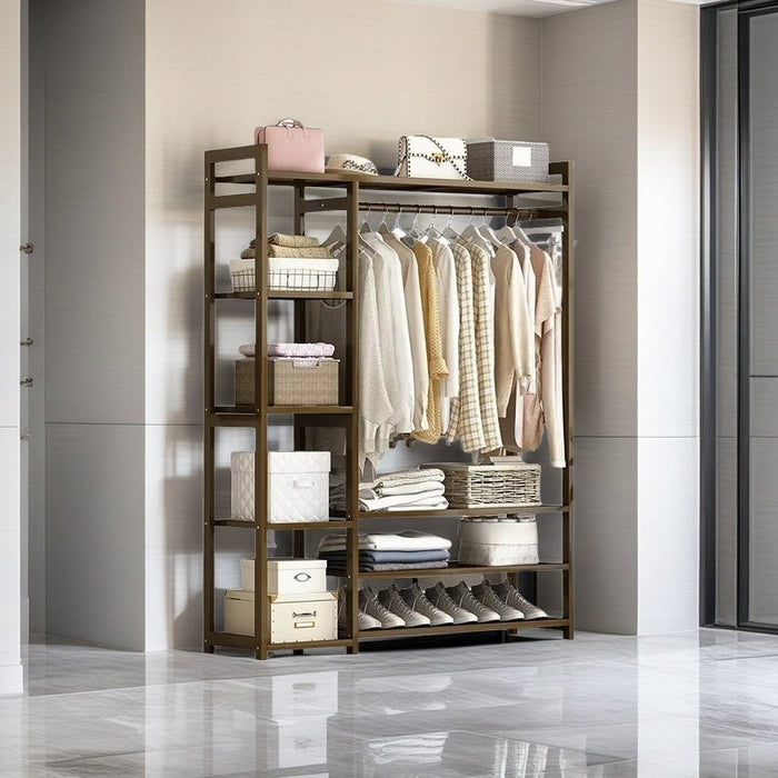 Bamboo Clothes Rack Garment Closet Storage Organizer Hanging Rail Shelf Dress room