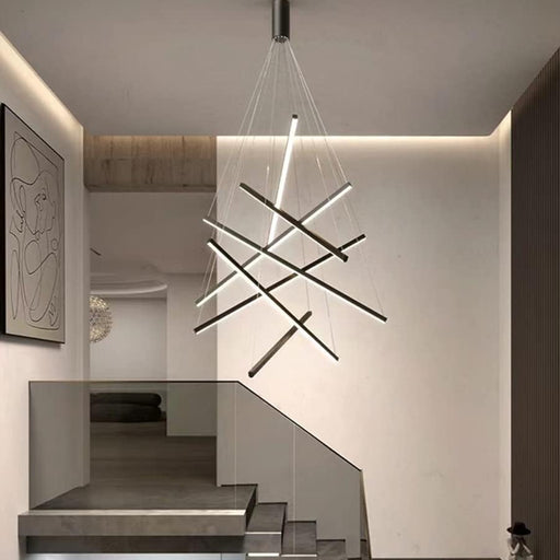 BAMDECOR 100cm Adjustable Pendant Light for Double - Storey Villa Commercial Use with Soft Light and Eye Protection Black Aluminum & Silicone - Amazingooh Wholesale