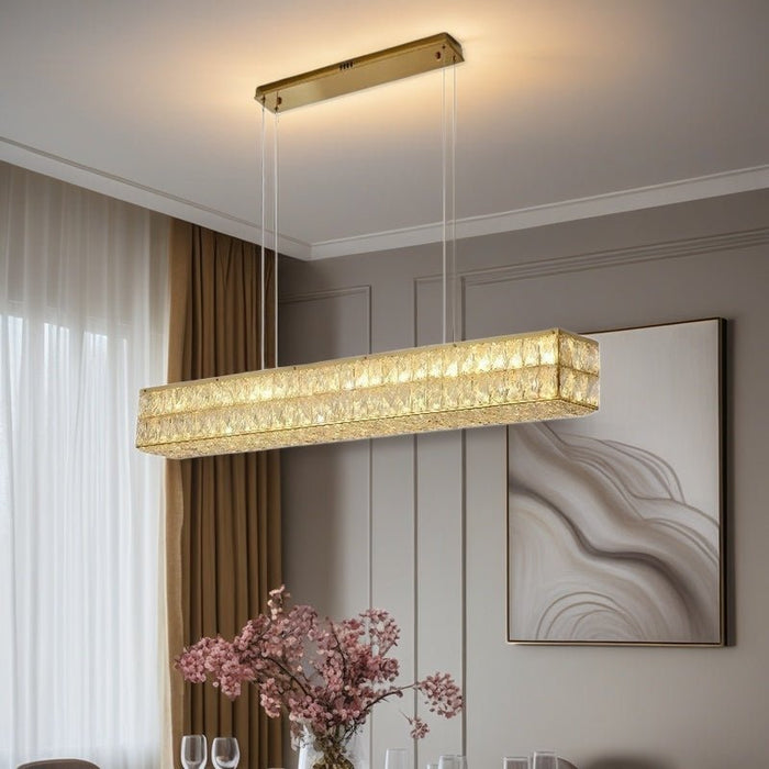BAMDECOR 1.2m C3332/L Linear Luxury Crystal Chandelier Modern LED Crystal Chandelier LED Ring Pendant Light Stainless Steel Ceiling Lamp Hanging Lights,for Dining Living Room (Gold) - Amazingooh Wholesale
