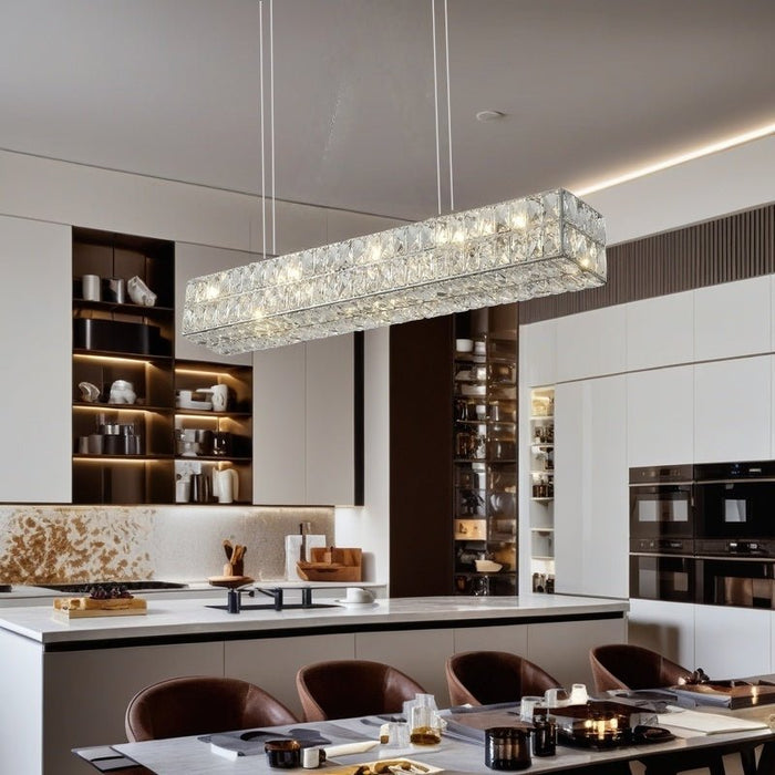 BAMDECOR 1.2m C3332/L Linear Luxury Crystal Chandelier Modern LED Crystal Chandelier LED Ring Pendant Light Stainless Steel Ceiling Lamp Hanging Lights,for Dining Living Room (Chrome) - Amazingooh Wholesale